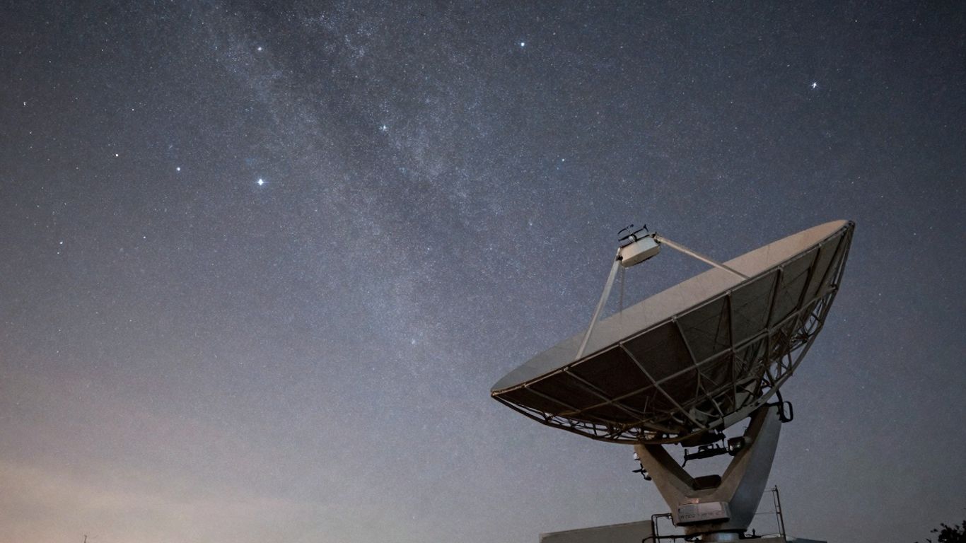 Starlink satellite dish against a starry night sky.