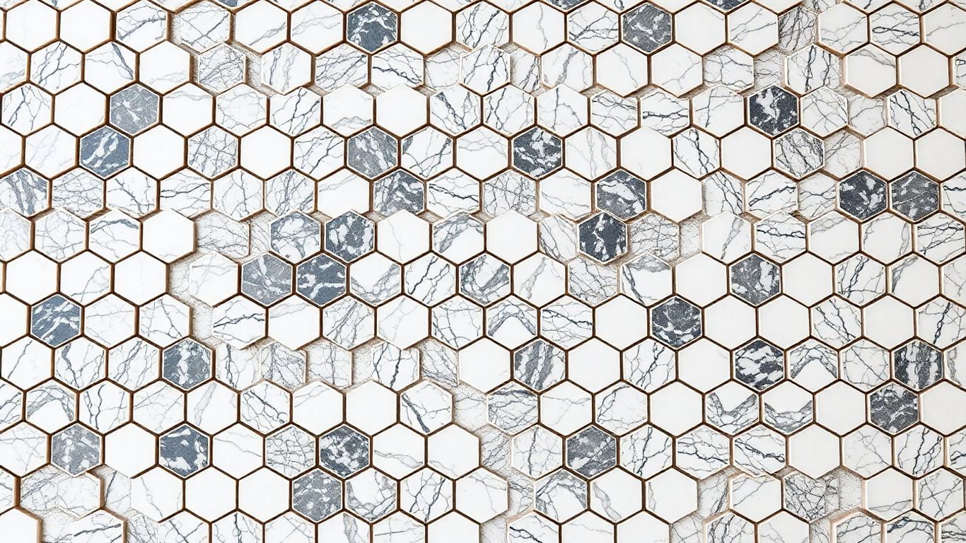 Hexagon marble mosaic wall pattern