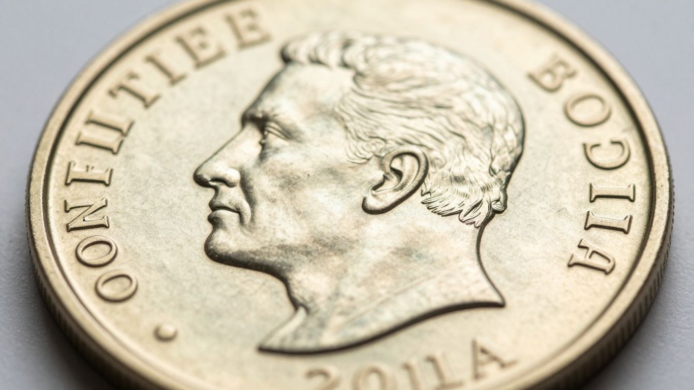 Close-up of a shiny business strike coin.