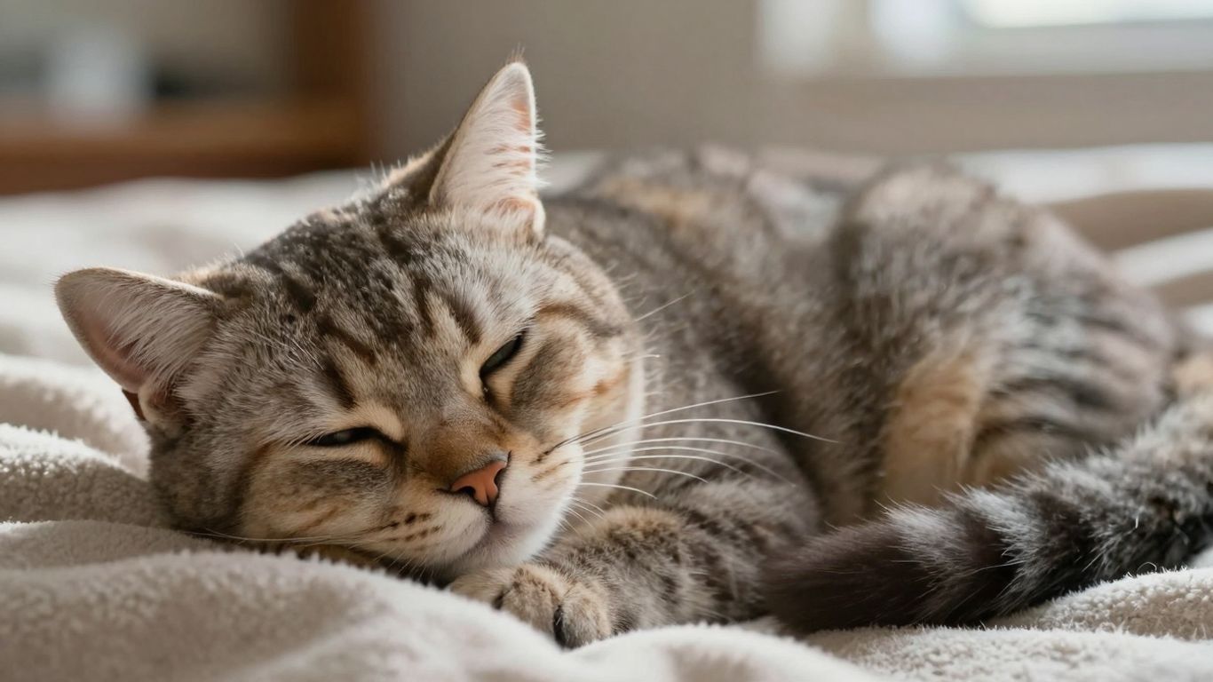 Calm cat relaxing peacefully in natural light.