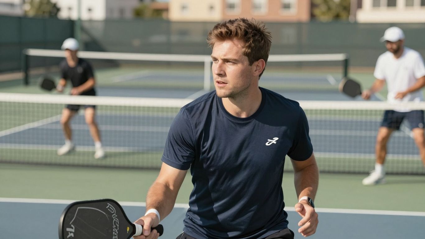 Pickleball players compete on an outdoor court in New York City.