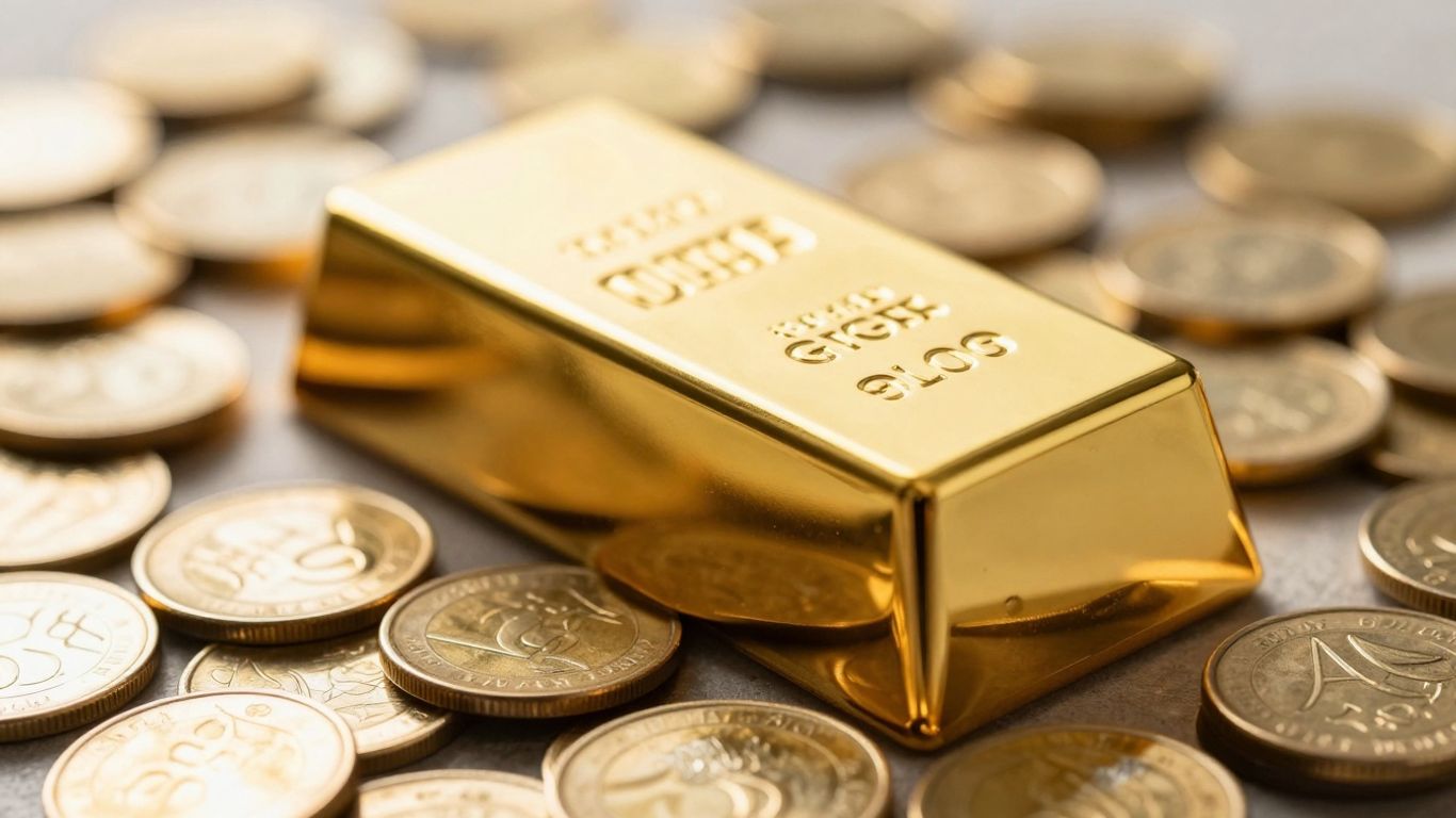 سبيكة ذهبية على عملات ذهبية، رمز للأمان المالي.