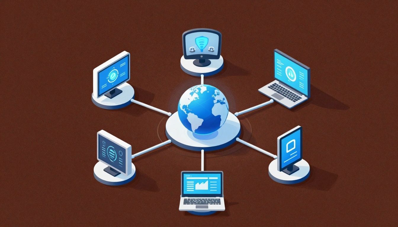 Capa com ilustração de dispositivos conectados em rede simbolizando a Internet das Coisas