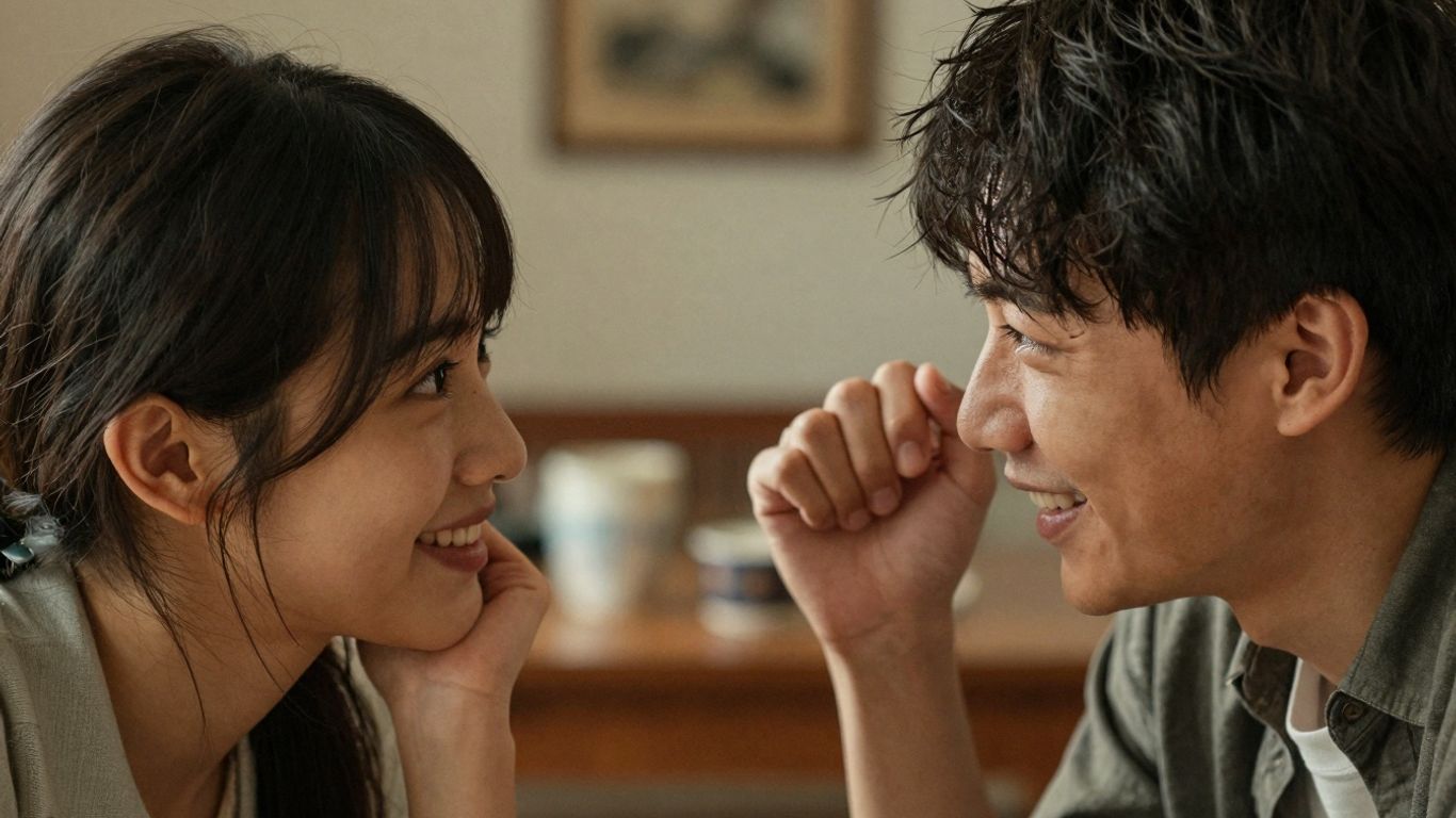 Two people talking and smiling, building rapport.