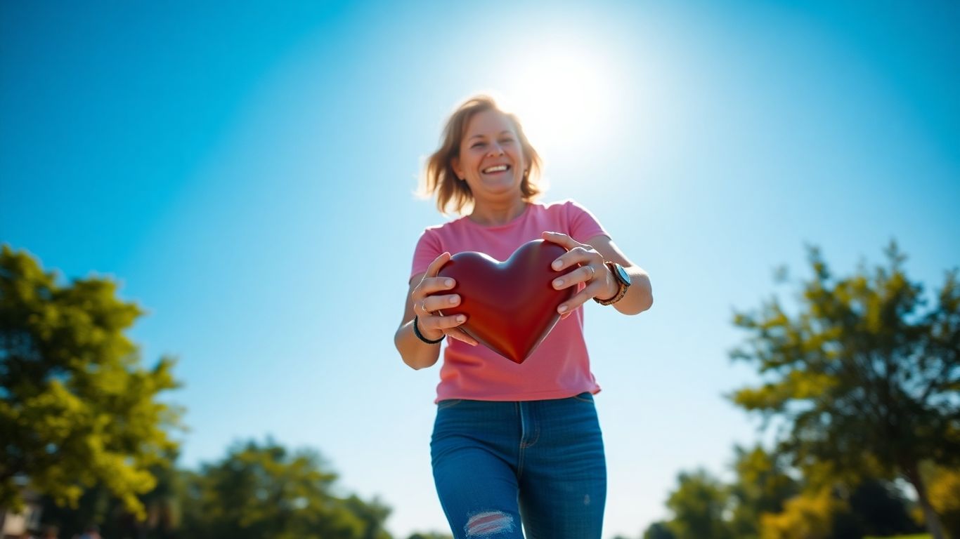 Person outdoors holding heart-shaped object in sunlight