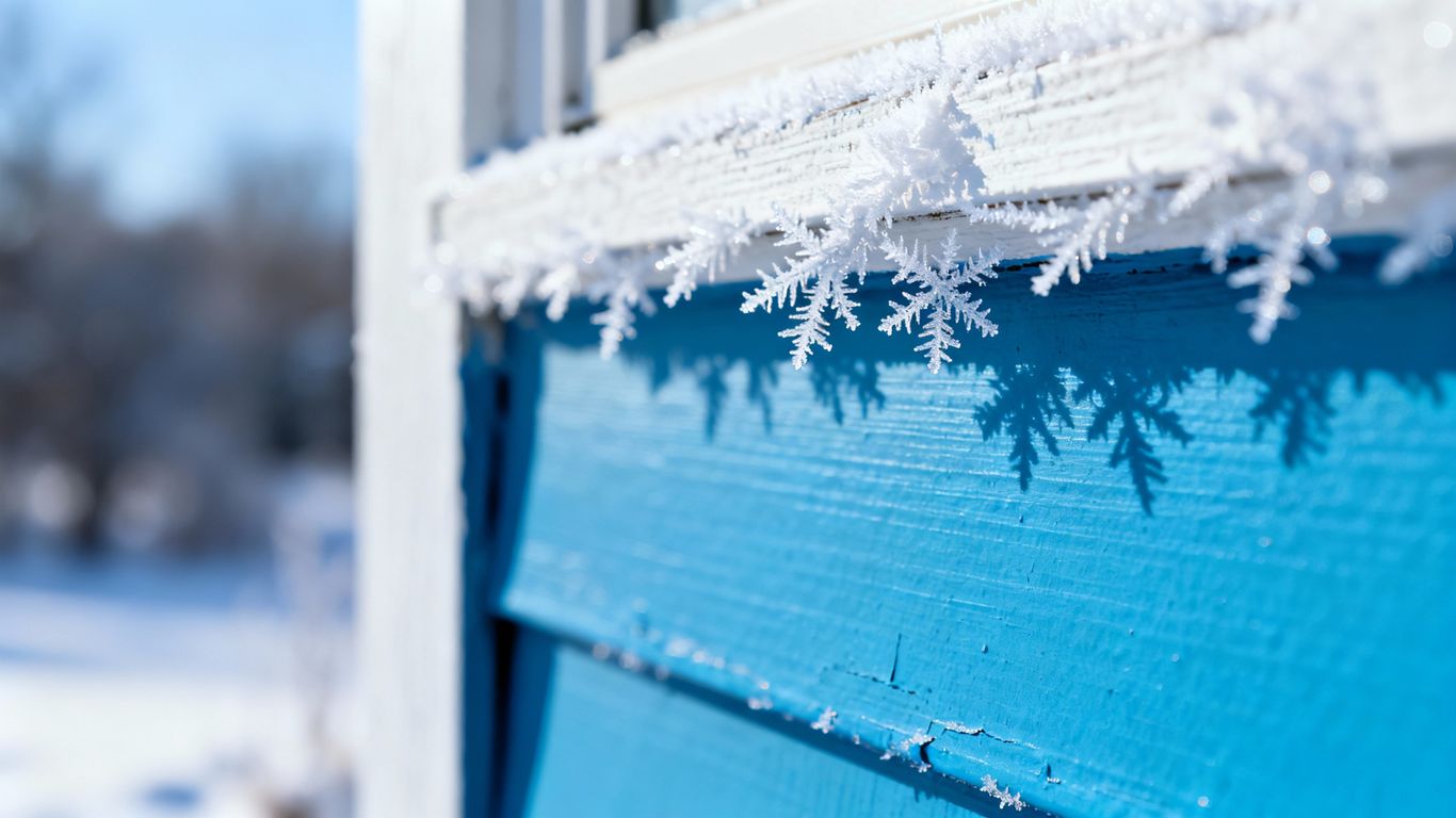 House exterior paint with frost in winter.