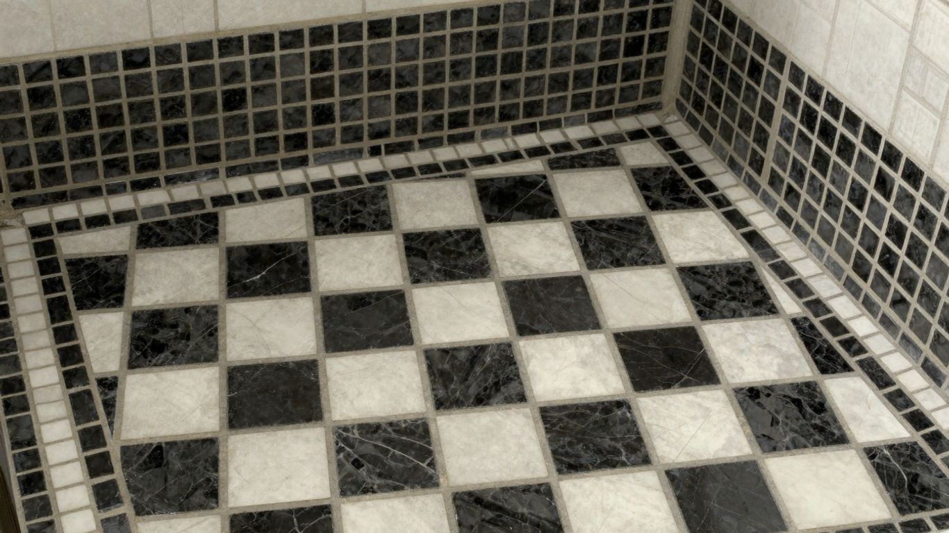 黑白马赛克瓷砖地板图案草图。