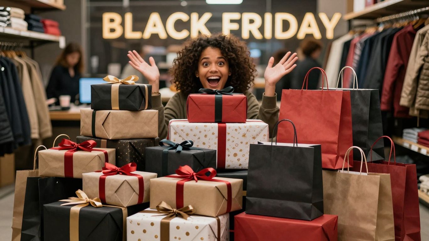 Black Friday shopping bags and gift boxes
