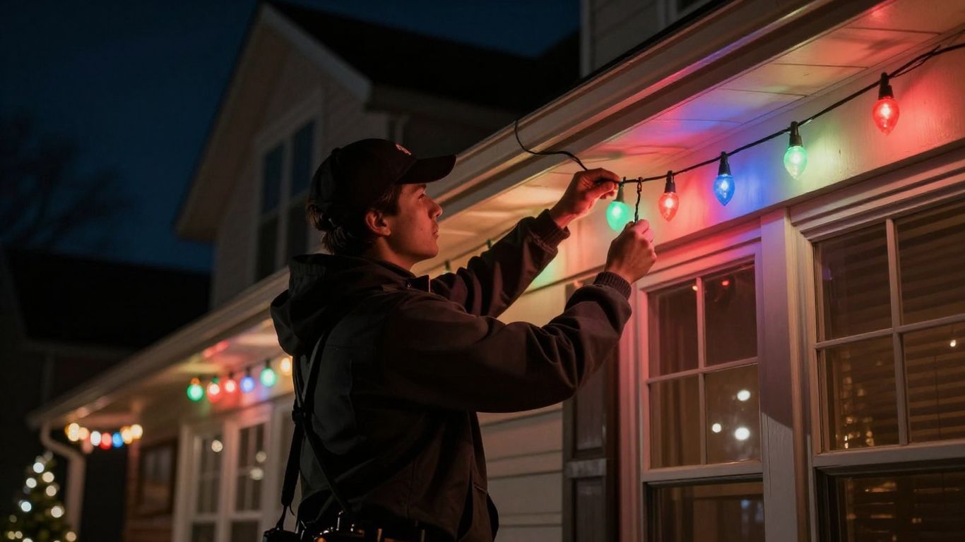 Professional Christmas lights installation on a house in Shiloh.