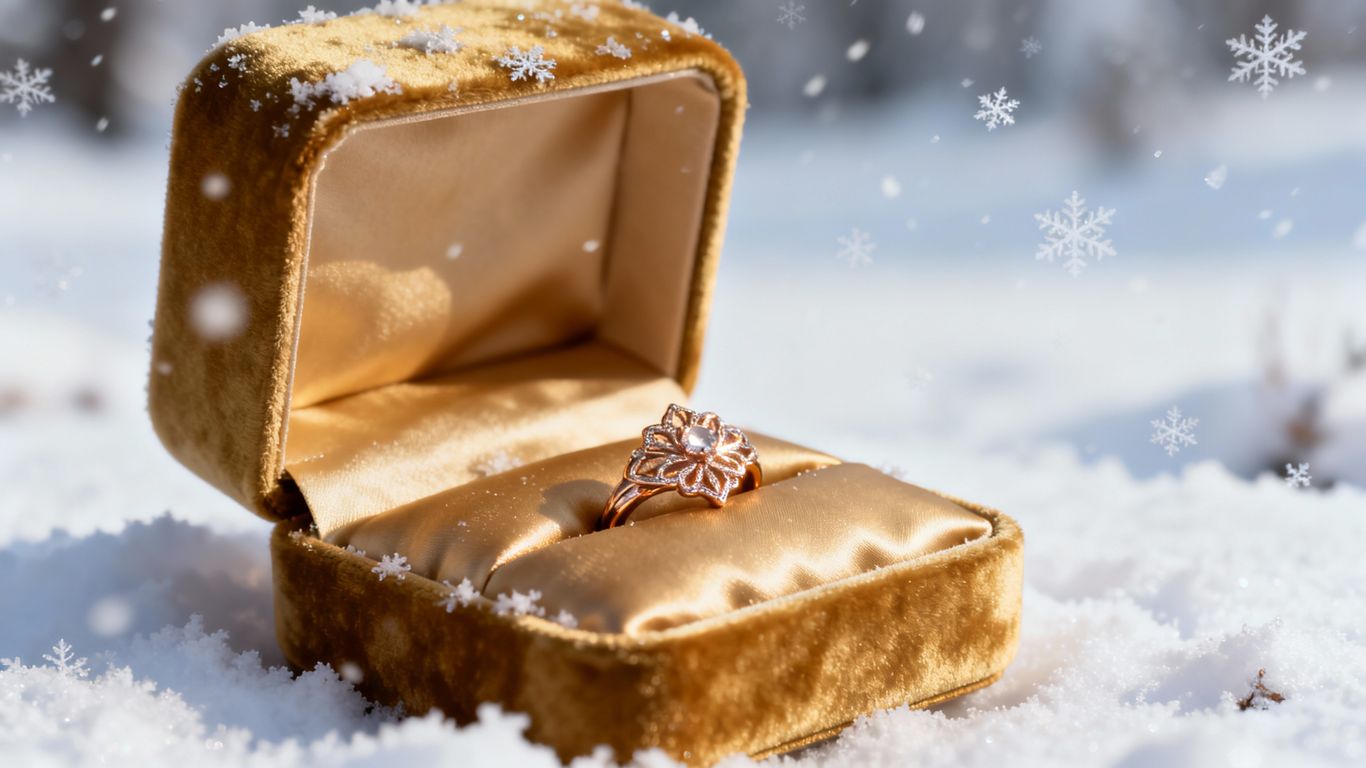Luxury jewelry box in winter snow