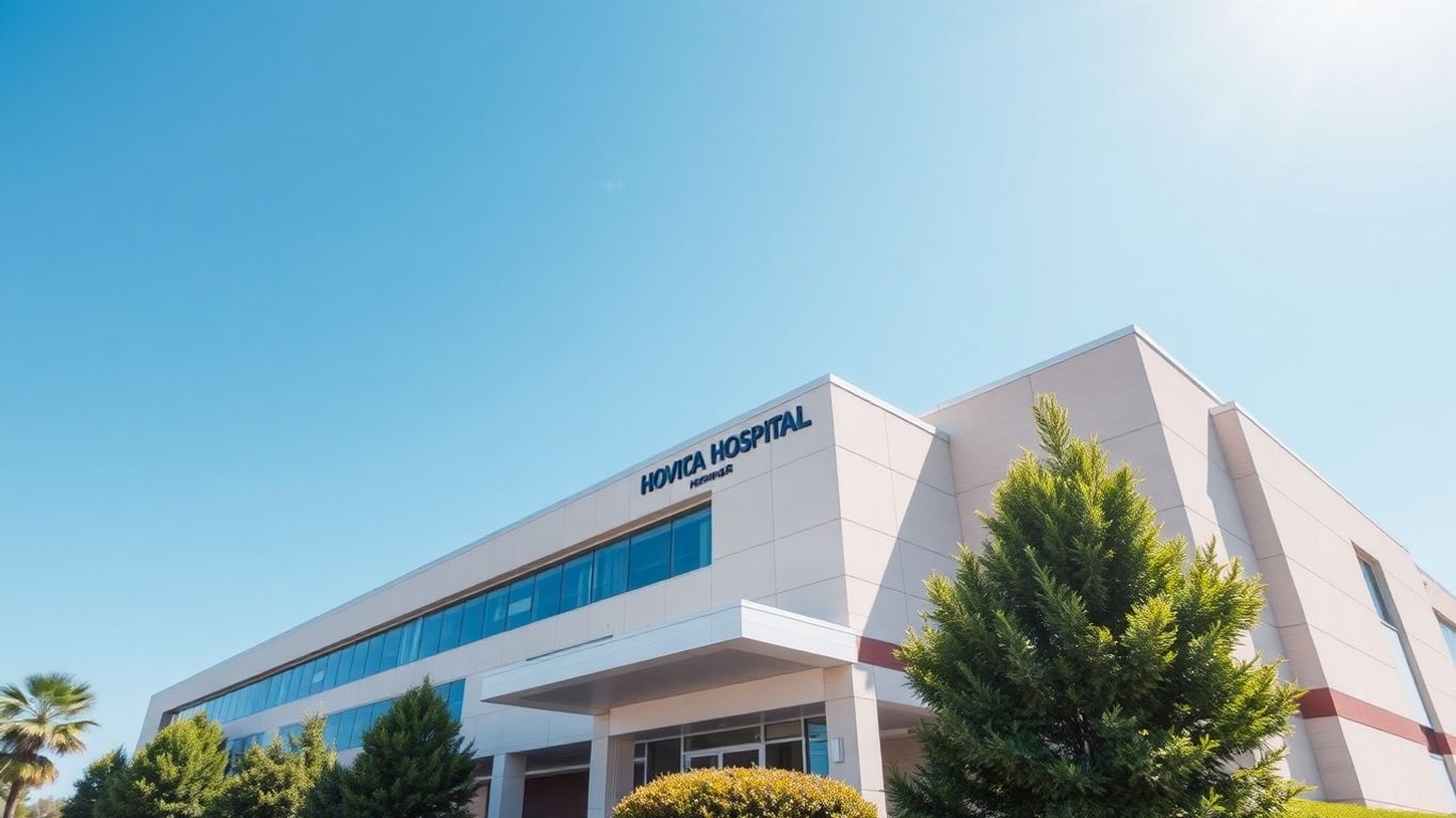 Queen Elizabeth Hospital Birmingham exterior with trees and sky.