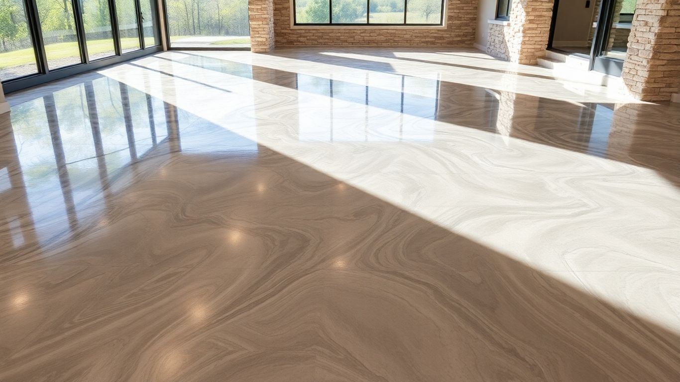 Metallic epoxy floor in a Hill Country home.