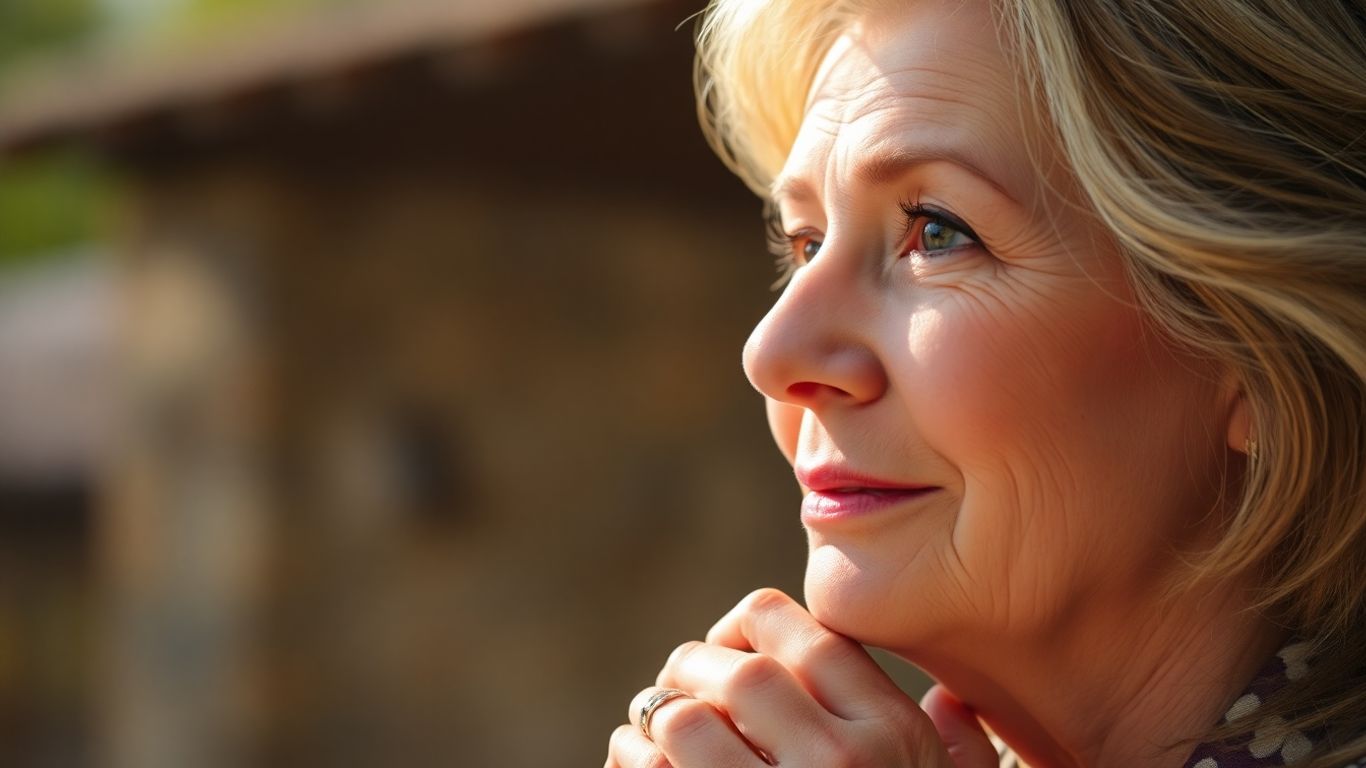 Mulher pensativa recebendo pensão de viuvez.