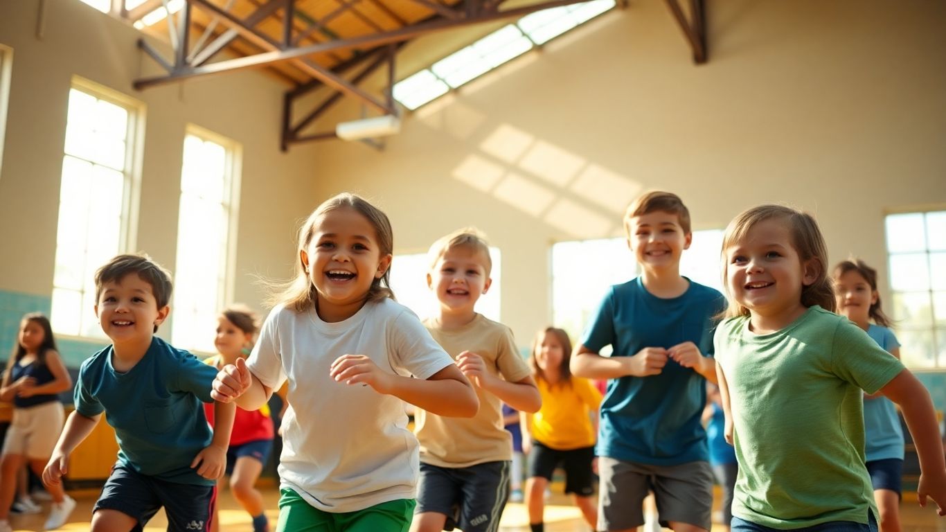 Grundschulkinder haben Spaß beim Sportunterricht
