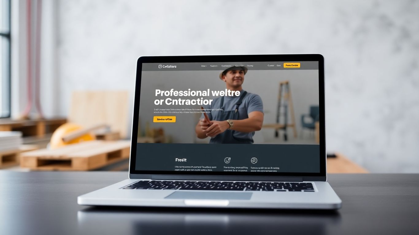 Contractor website design on a laptop screen.