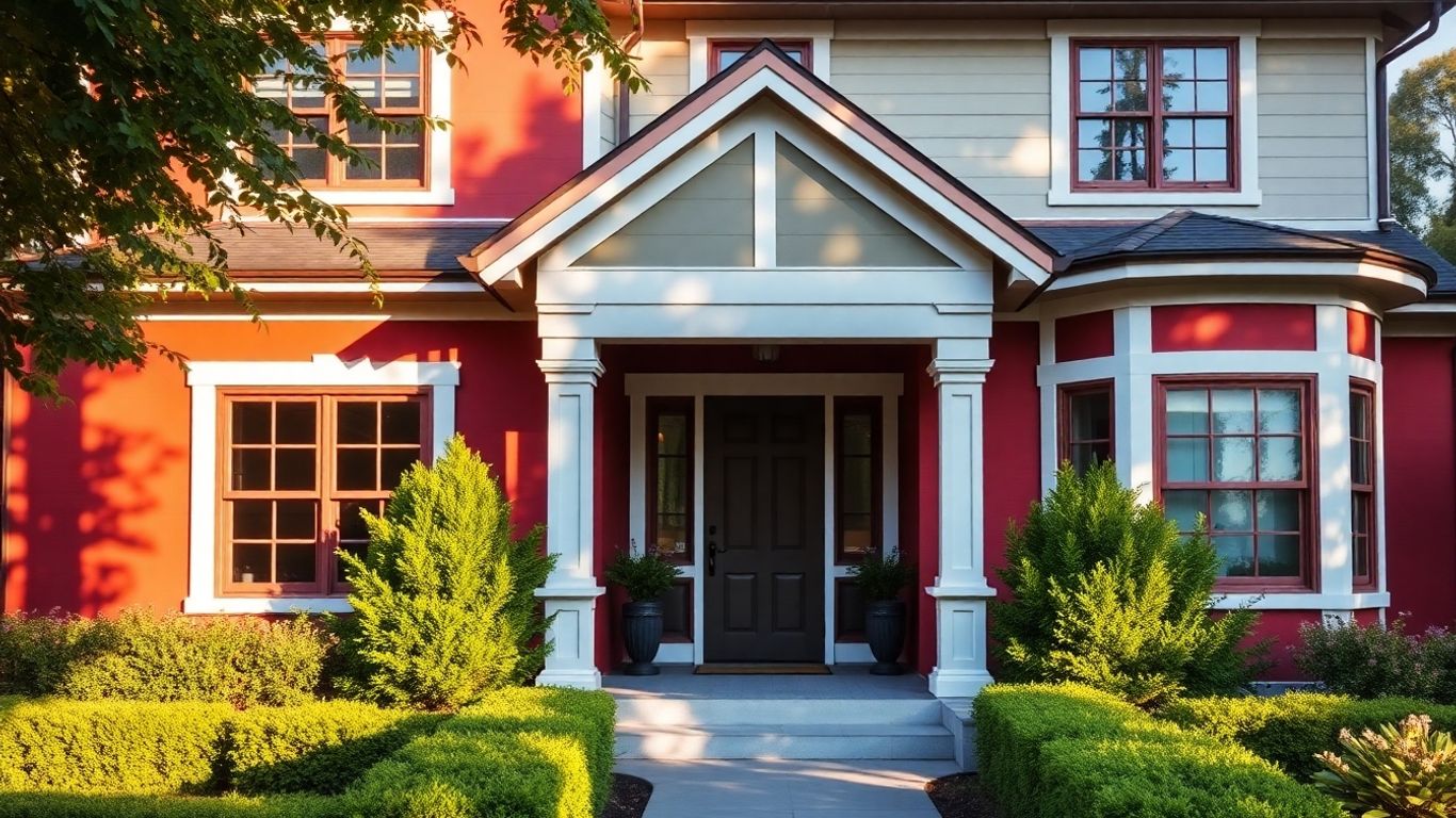 House exterior with bold color contrast and landscaping.