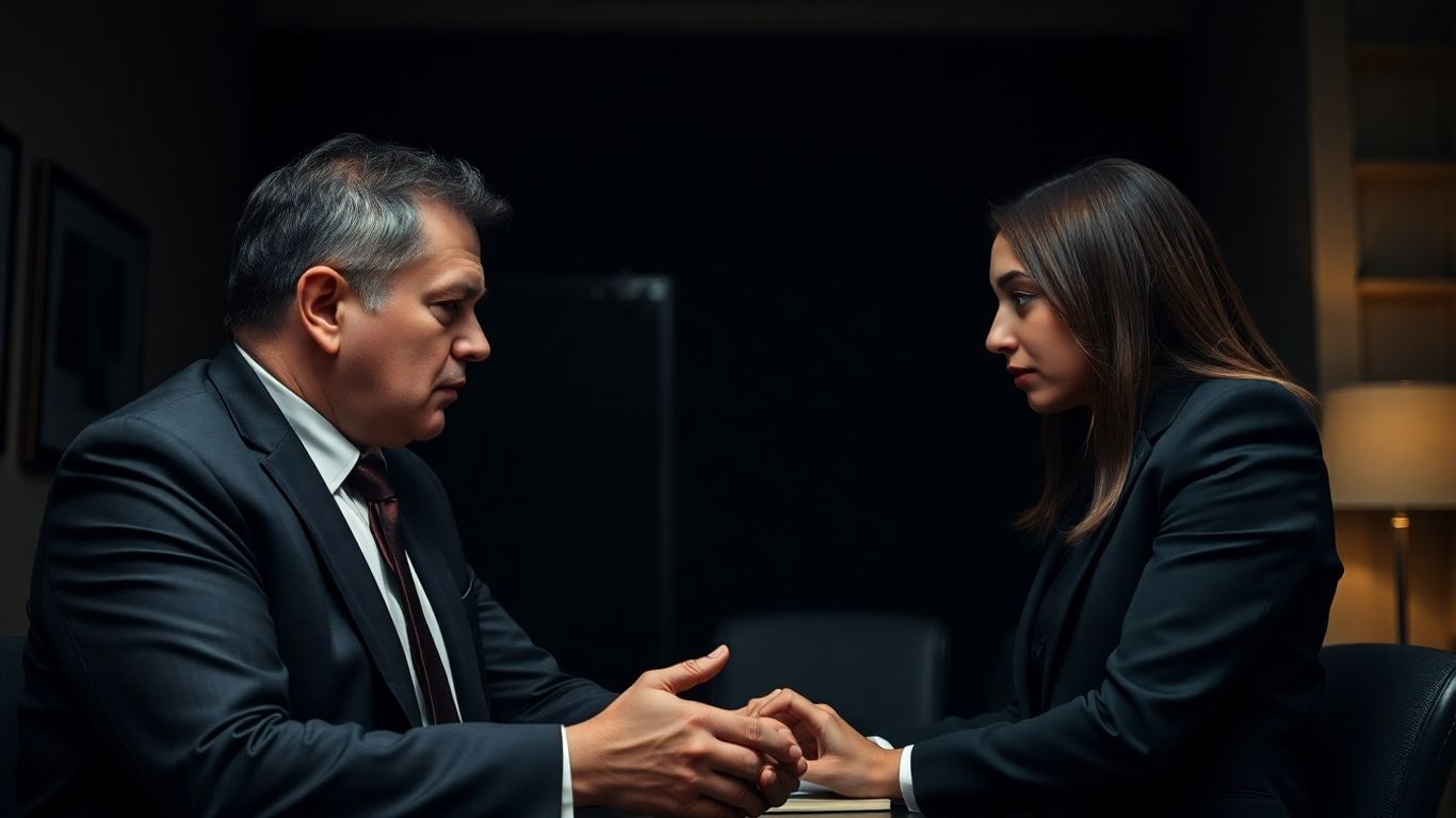 Angajator și angajat în discuție tensionată.