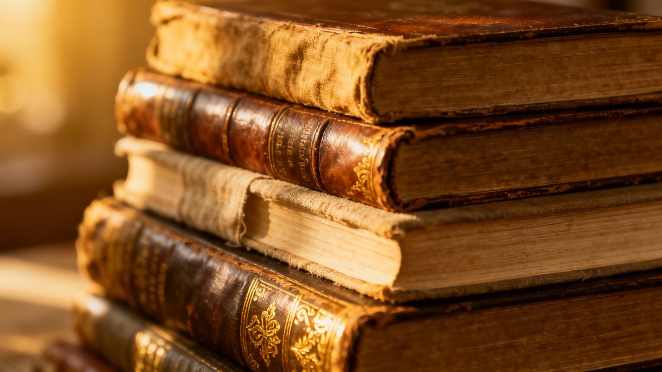 Stack of vintage historical fiction books.