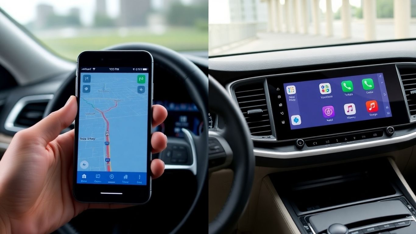 Smartphone und Auto-Navigationssystem im Vergleich