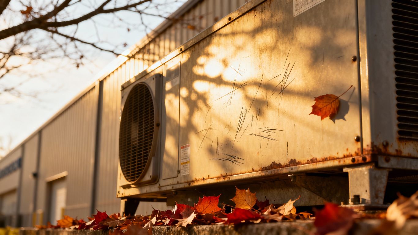 Commercial HVAC unit in autumn