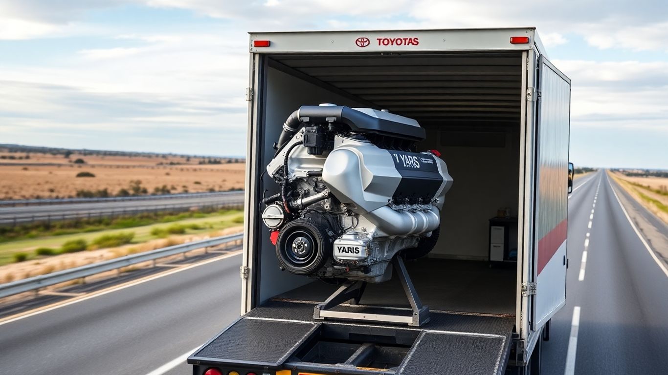 Toyota Yaris engine being shipped across Australia.