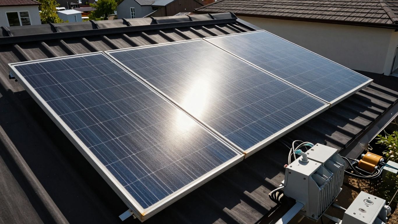 Solar panel installation on a roof