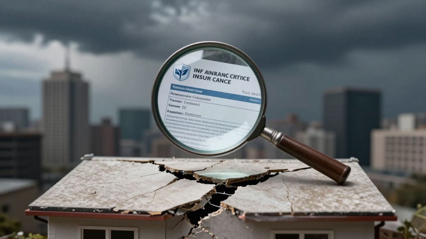 Cracked house foundation and torn insurance policy.