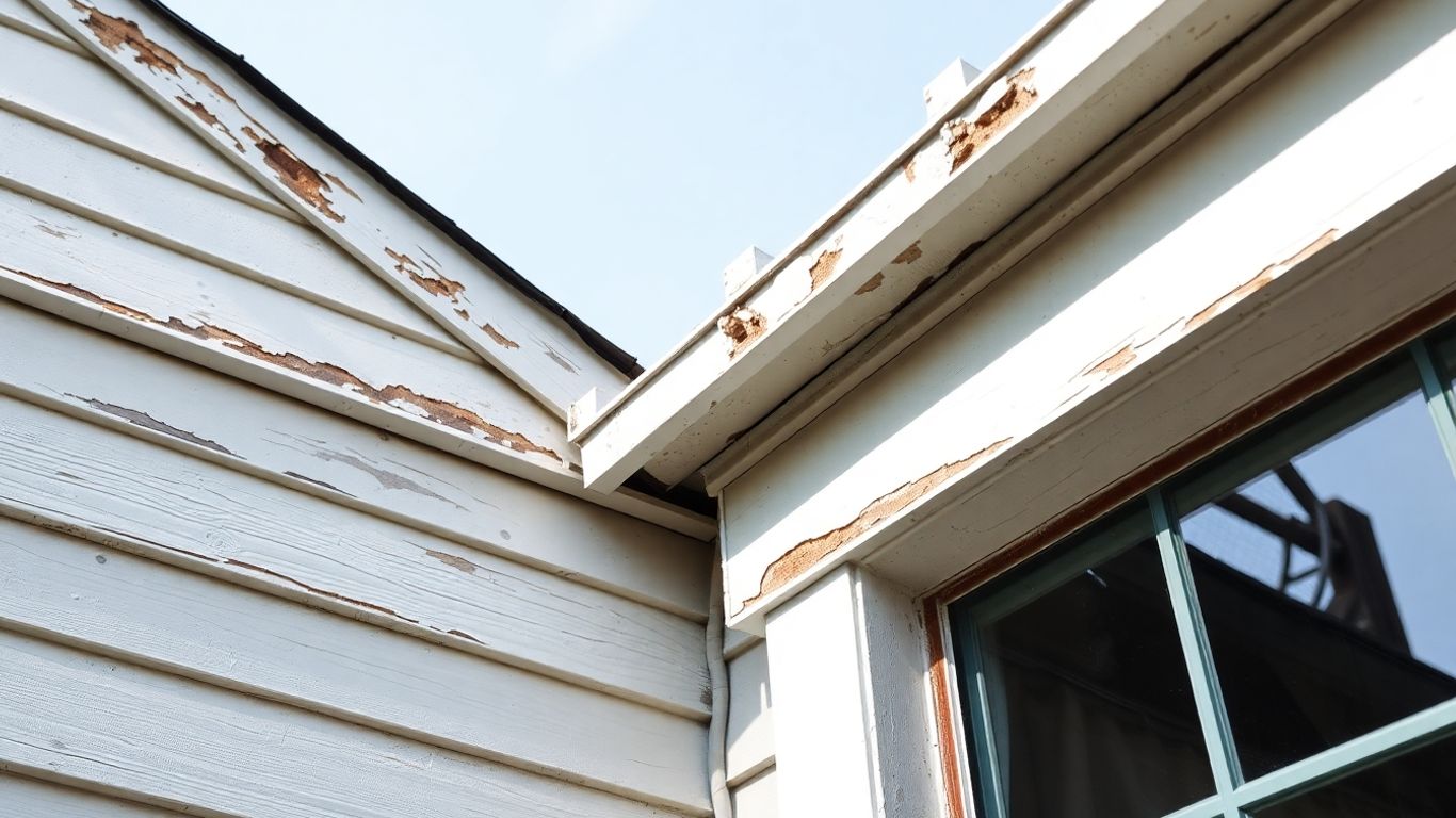 House with peeling paint needing exterior painting.