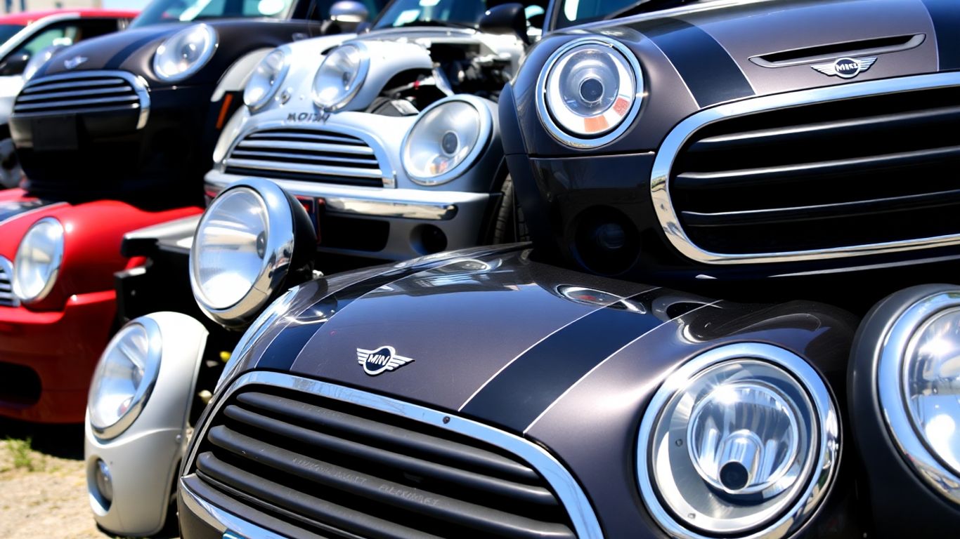 Mini Cooper car parts at a wrecking yard