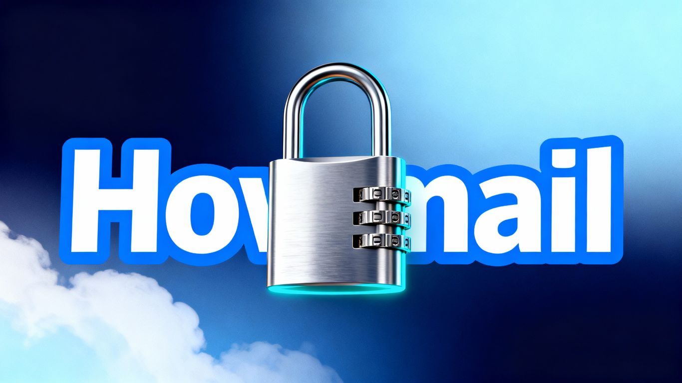 Ícone de cadeado seguro sobre o logo do Hotmail.