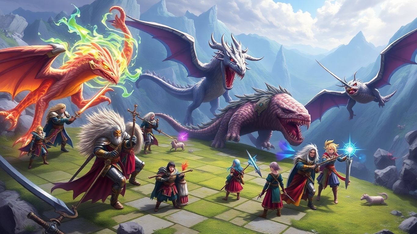 Fantasy RPG heroes battling monsters on a turn-based grid