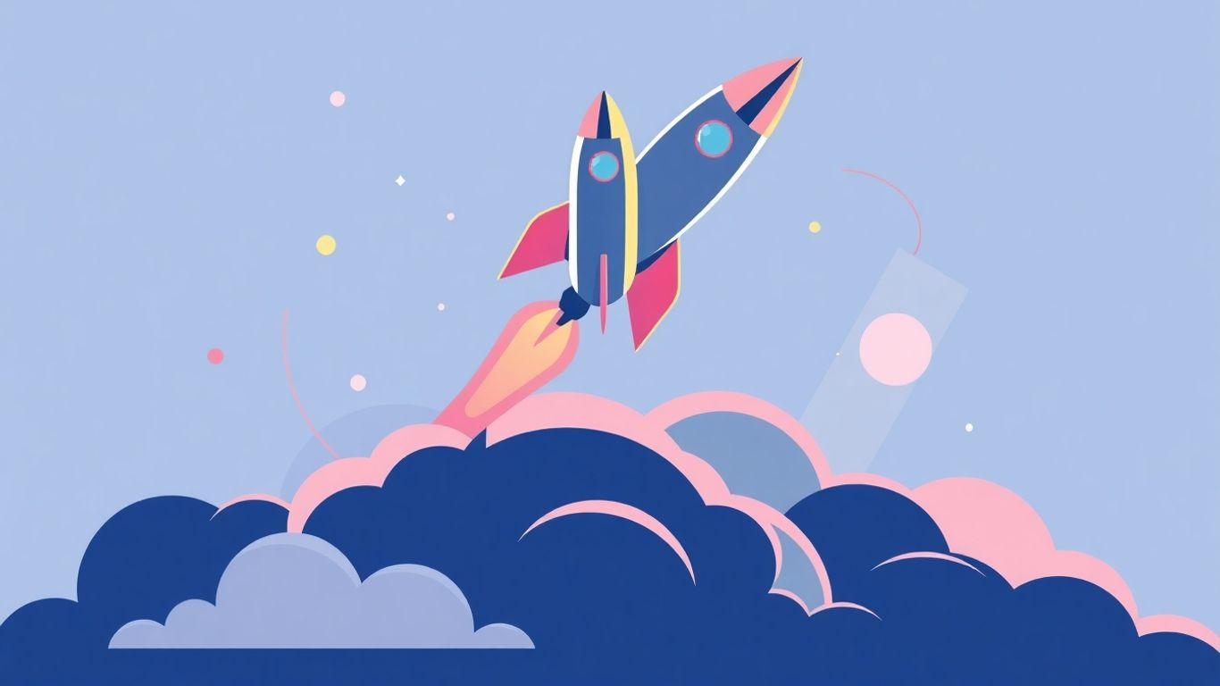 Rocket ship ascending, symbolizing SaaS growth and success.