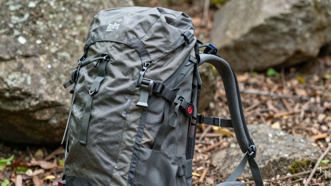 Wanderrucksack mit wichtigen Ausstattungsmerkmalen