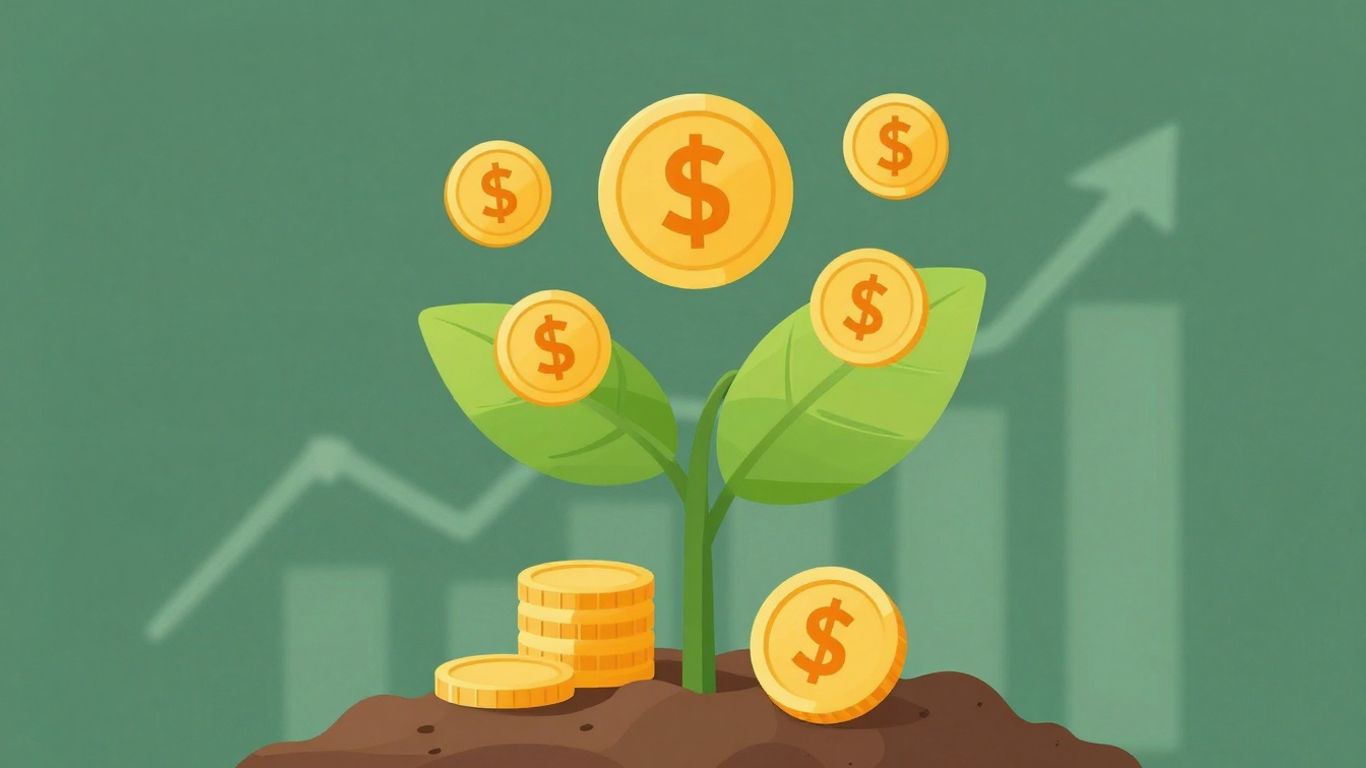 Growing plant with coins symbolizing financial growth.
