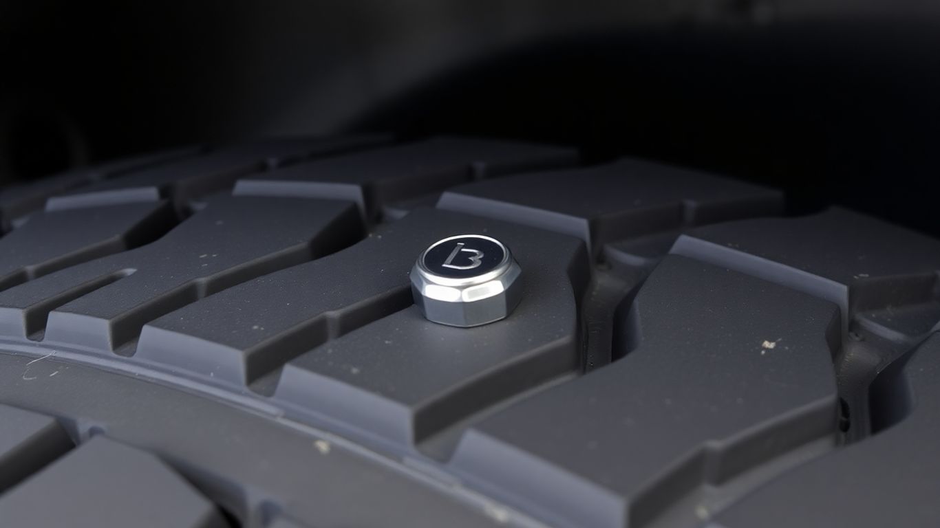 Close-up of a car tire valve stem cap.