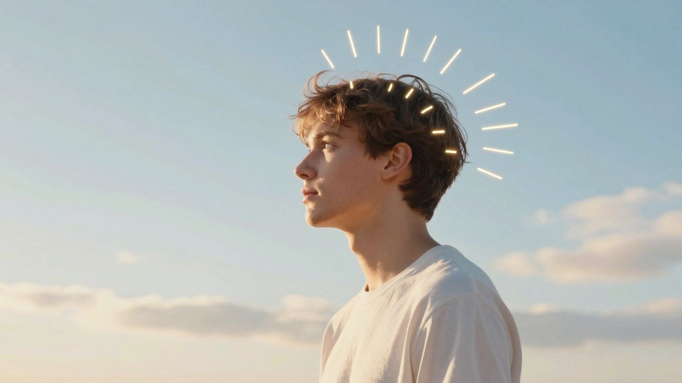 Person looking towards a bright future with glowing ideas.