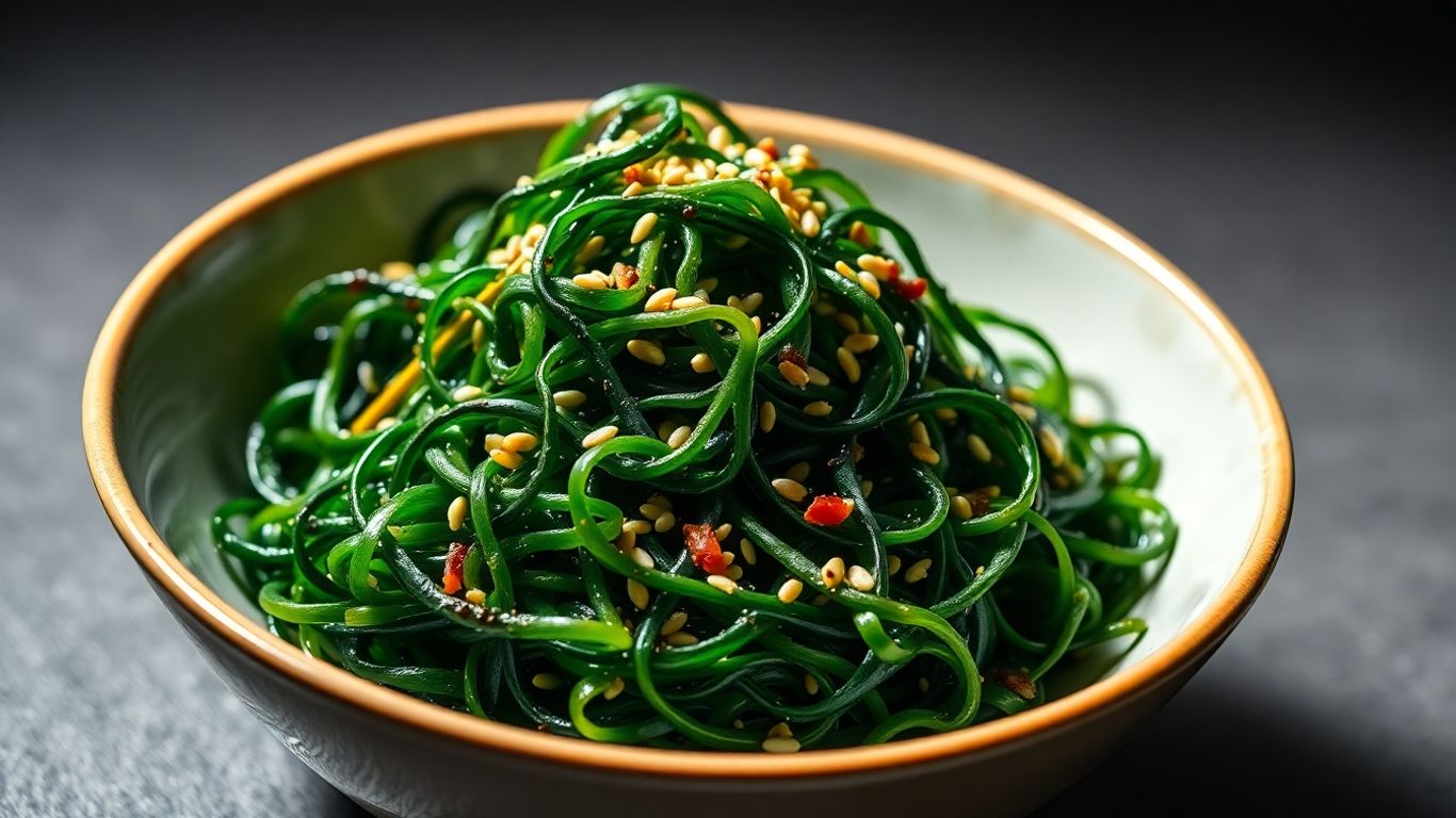 Restaurant-quality wakame seaweed salad with sesame seeds.