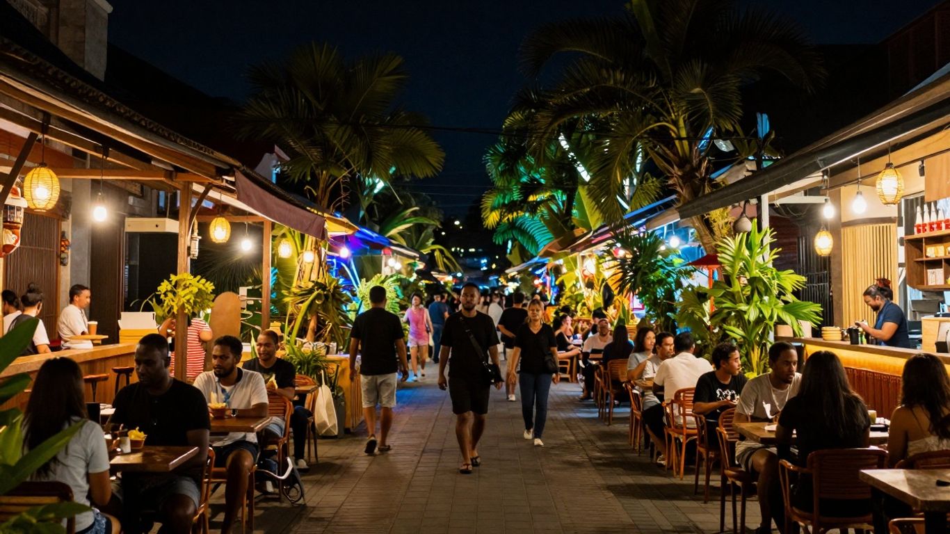 Tourists enjoying Bali nightlife safely and respectfully.