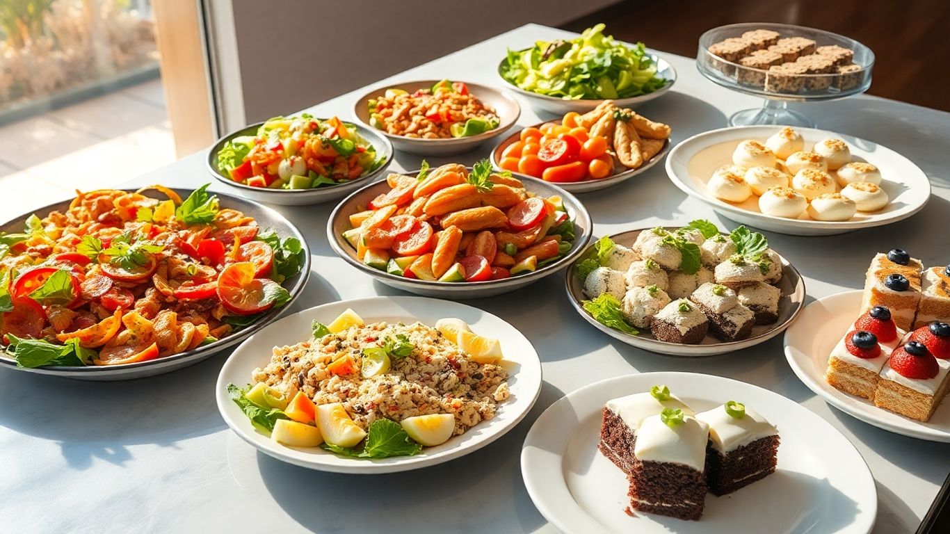 Delicious office catering spread on a table.