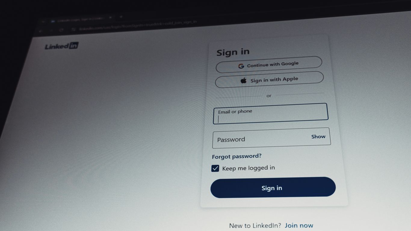 Linkedin sign in page with email and password fields.