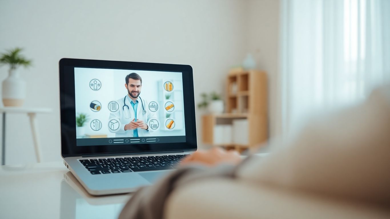 Doctor on screen, patient receiving supplements remotely.