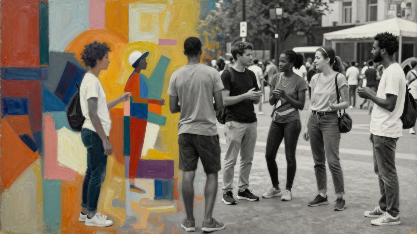 Artă și societate interacționând vizual.