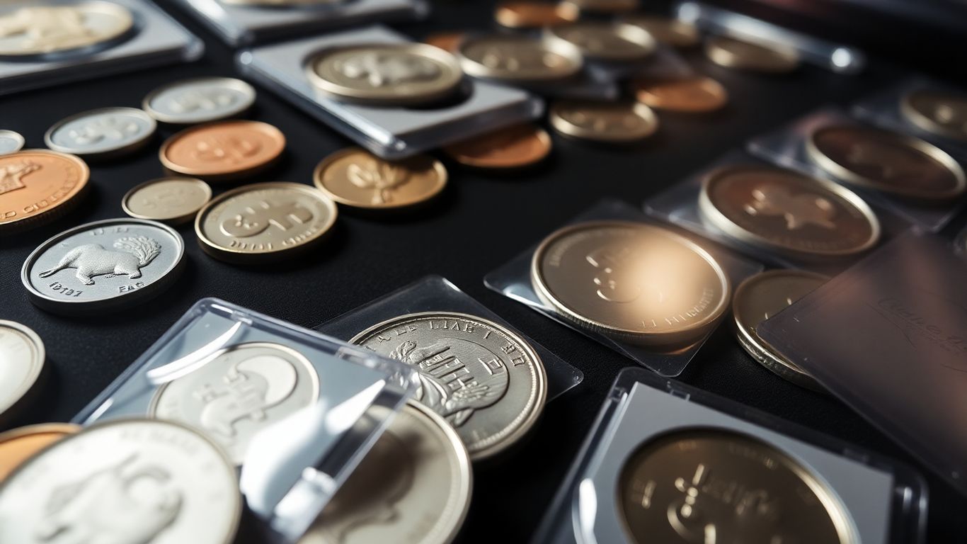 Secure coin collection display with organized coins.