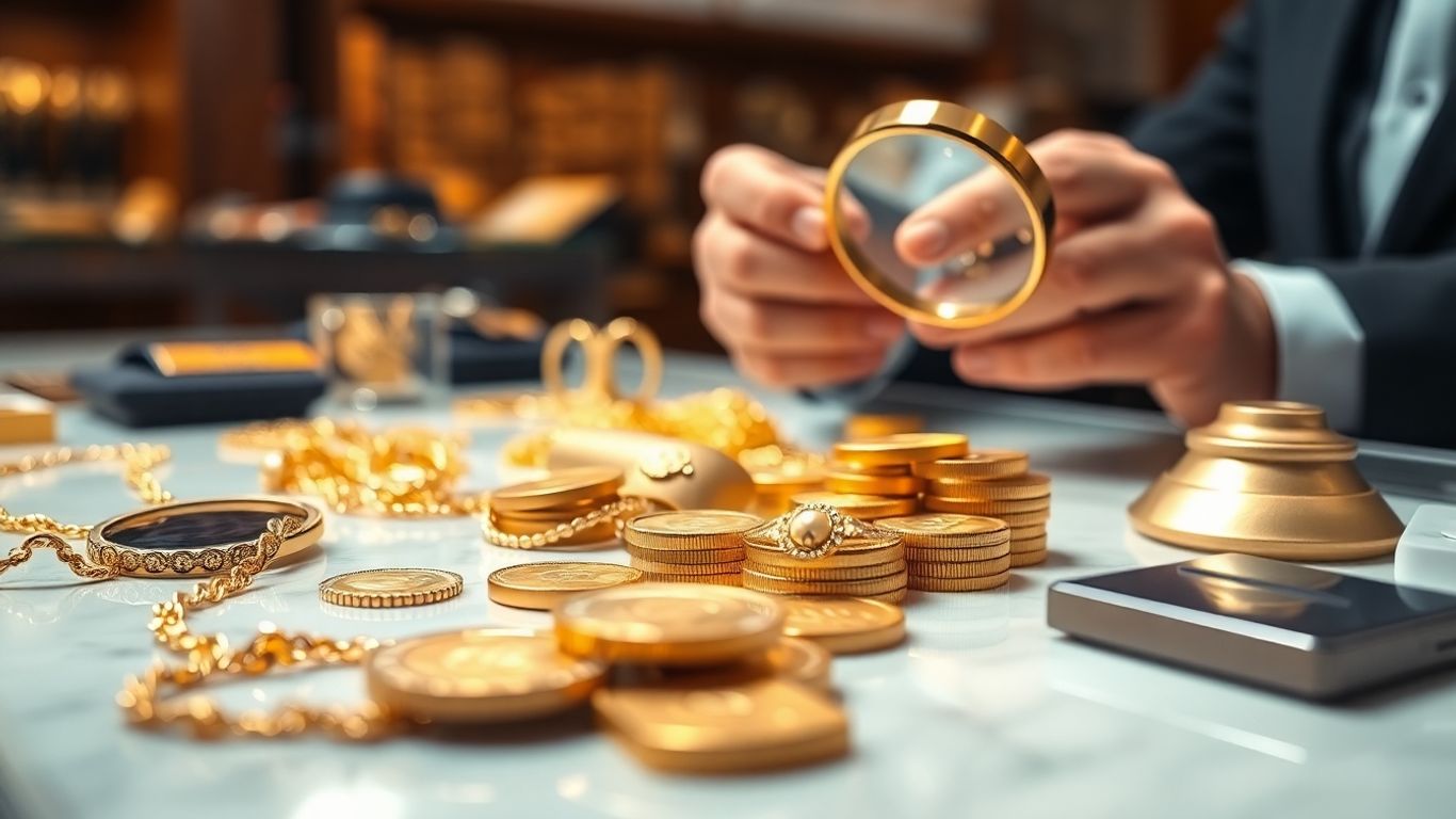Gold jewelry and coins in Waco gold dealer shop