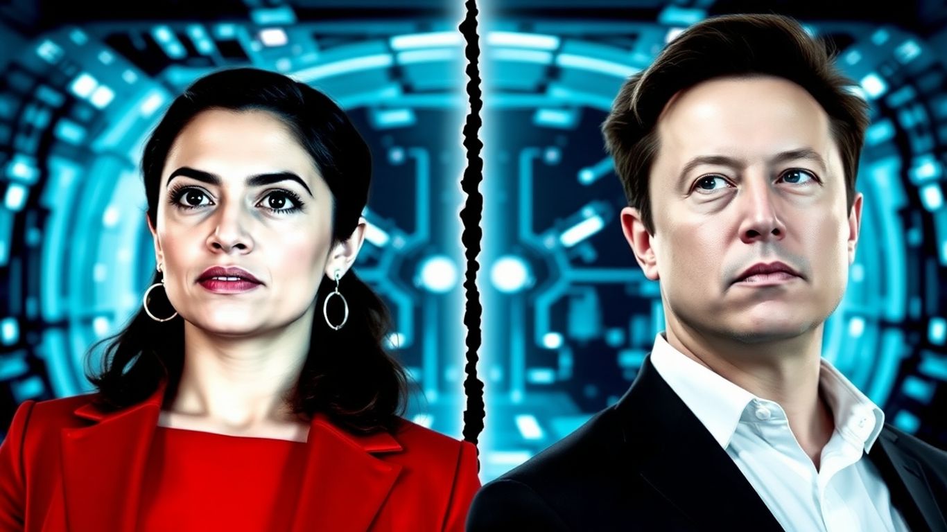 AOC and Elon Musk in a split image.