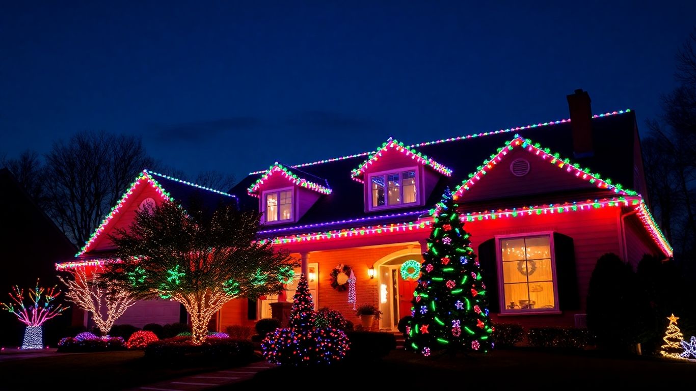 Ballwin commercial Christmas lights illuminating a house.