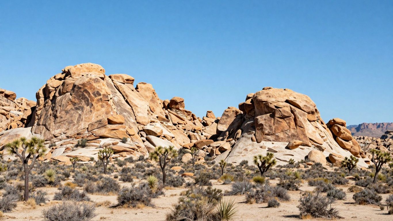 Joshua Tree National Park mit Felsformationen und Bäumen.