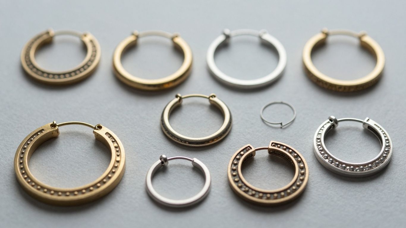 Collection of stylish gold and silver ear hoop earrings.