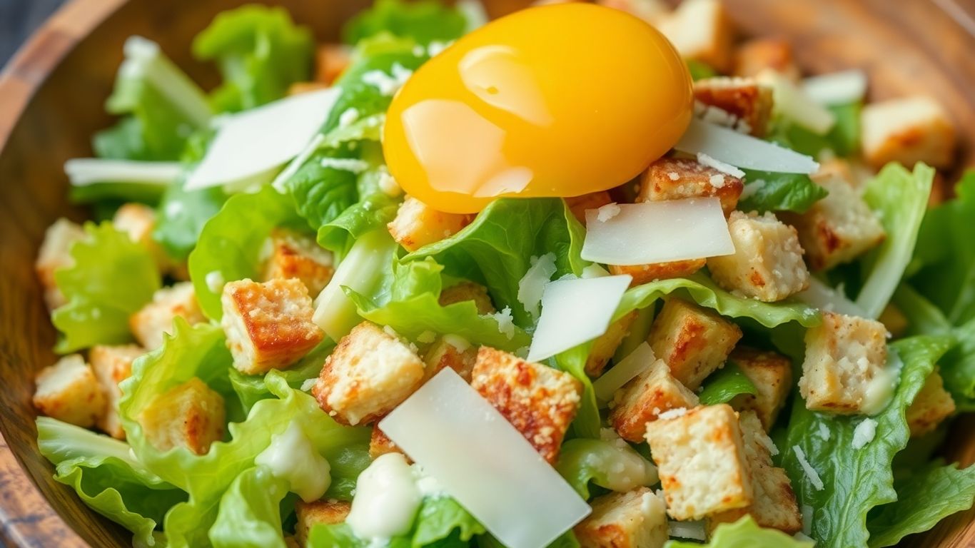 Classic Caesar salad with romaine, croutons, Parmesan, and egg.