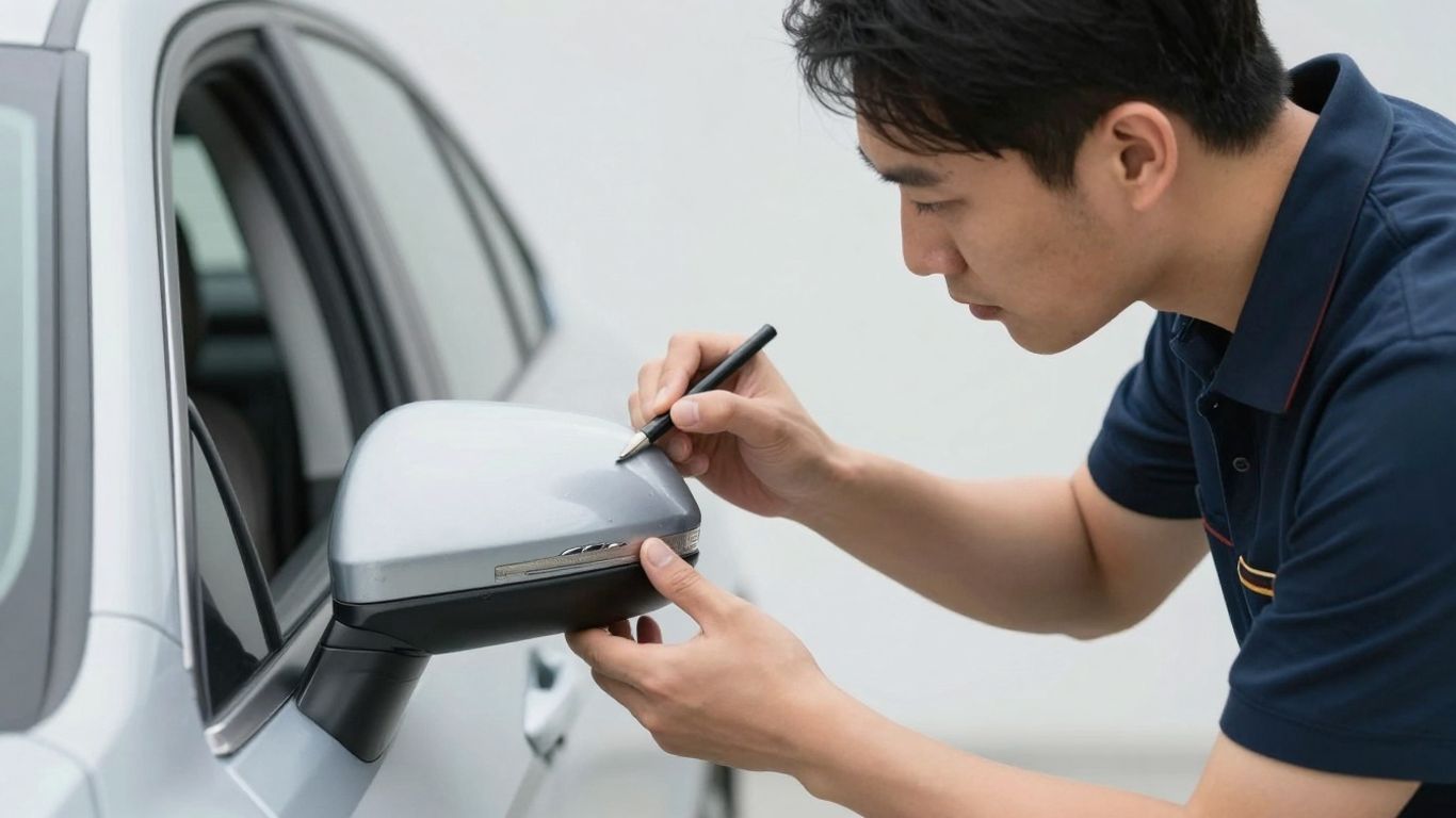 Kfz-Gutachter prüft Auto auf Schäden.